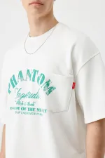 Kısa Kollu Boxy Fit Baskılı Tişört Ekru