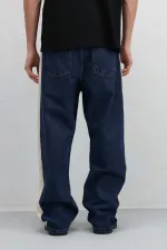 Yan Şeritli Baggy Fit Jean Mavi