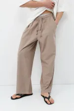 Super Baggy Fit Keten Pantolon Taş