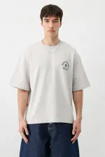 Kısa Kollu Boxy Fit Baskılı Tişört Ice Grı