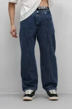 Dikiş Detaylı Relaxed Fit Jean Mavi