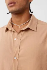 Basic Oversize Pamuk Keten Gömlek Camel Basic Oversize Pamuk Keten Gömlek Camel