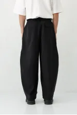 Barrel Fit Tailored Fit Kemerli Pantolon Siyah