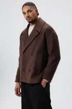 Veste courte oversize croisée en cachemire, marron