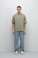 T-shirt basique oversize à col rond kaki