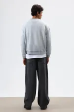 Sweat-shirt oversize à col rond et poches, gris