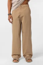 Washed Gabardine Baggy Pants in Tan