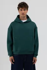 Basic Kapüşonlu Boxy Fit Sweatshirt Nefti