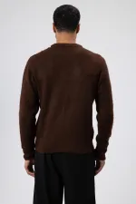 Oversize Yumuşak Dokulu Bisiklet Yaka Kazak Kahve