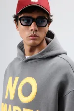 Sweat à capuche imprimé oversize, gris foncé