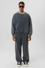 Premıum Yıkamalı Yırtık Detaylı Oversize Eşofman Takım Antrasit