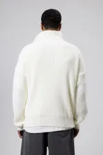 Yarım Fermuarlı Triko Kazak Ekru