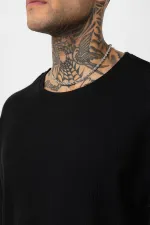 Arka Yazı Baskılı Oversize Triko Tişört Siyah