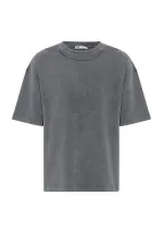 Yıkamalı Zincir Detaylı Oversize Tişört Füme