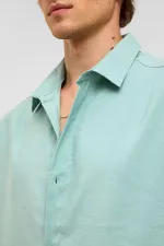 Basic Oversize Short-Sleeved Modal Shirt Turquoise