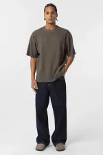 Yıkamalı Ottoman Basic Oversize Tişört Açık Kahve