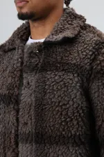 Oversize Peluş Ekose Ceket Kahve