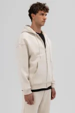 Sweat à capuche oversize basique zippé couleur pierre