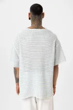 T-shirt rayé oversize en maille bleu ciel