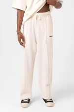 Label Detailed Oversize Modal Fabric Tracksuit Set, Ecru