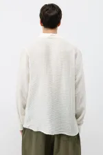 Dokulu Oversize Gömlek Ekru