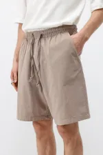 Oversize Keten Şort Taş