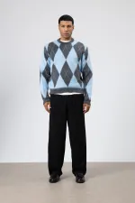 Baklava Desenli Oversize Kazak Bebe Mavi