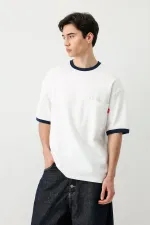 Kısa Kollu Oversize Cepli Tişört Ekru