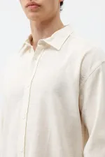 Dokulu Keten Görünümlü Oversize Gömlek Naturel