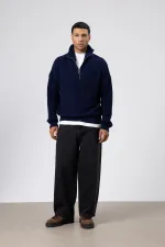 Yarım Fermuarlı Triko Kazak Lacivert