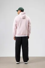 Oversize Washed Print Hooded Sweatshirt Pink