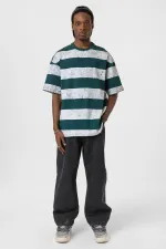 T-shirt oversize rayé délavé menthe - blanc