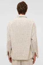 Oversize Long-Sleeved Striped Linen Shirt Indigo