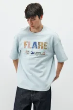 Baskılı Oversize Tişört Bebe Mavi