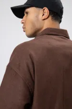 Dokulu Oversize Gömlek Ceket Kahve