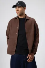 Dokulu Oversize Gömlek Ceket Kahve
