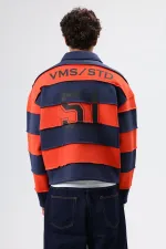 Oversize Şeritli Baskılı Sweatshirt Lacivert