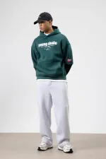 Sweat à capuche imprimé oversize, bleu marine