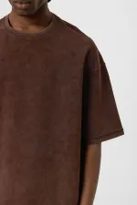 T-shirt basique oversize délavé, couleur café