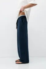 Super Baggy Fit Keten Pantolon Lacivert