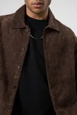 Oversize Dokulu Gömlek Kahve