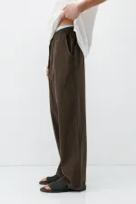 Bel Lastikli Baggy Fit Keten Pantolon Kahve