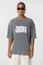 Yıkamalı Oversize Triko Tişört Gri