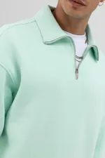 Sweat-shirt oversize à fermeture éclair et col montant, couleur menthe