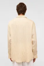 Oversize Long-Sleeve Modal Fabric Shirt, Beige
