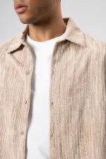 Oversize Dokulu Gömlek Bej