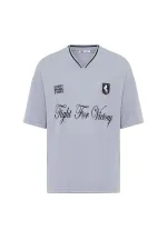 Baskılı Oversize Forma Tişört Gri