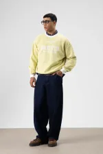 Oversize Bisiklet Yaka Baskılı Sweatshirt Sarı