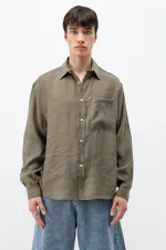 Modal Fabric Oversize Shirt with Pockets, Khaki