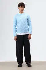 Pull oversize en maille à motifs, bleu ciel